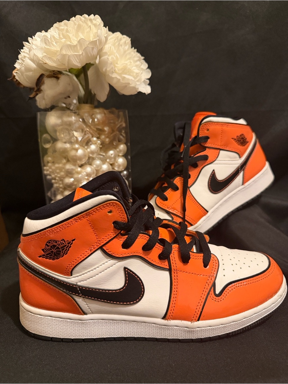 Jordan Kids' High-Top Sneakers in Orange/White/Black